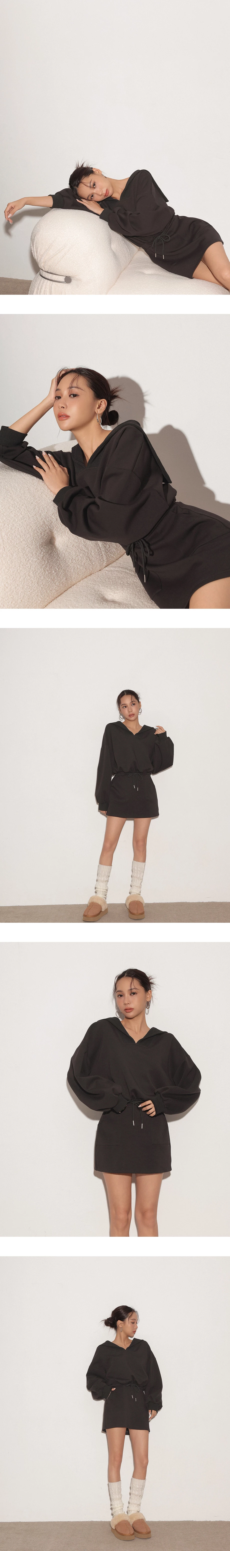 Drawstring Waist Sweat Mini Dress with Sailor Collar