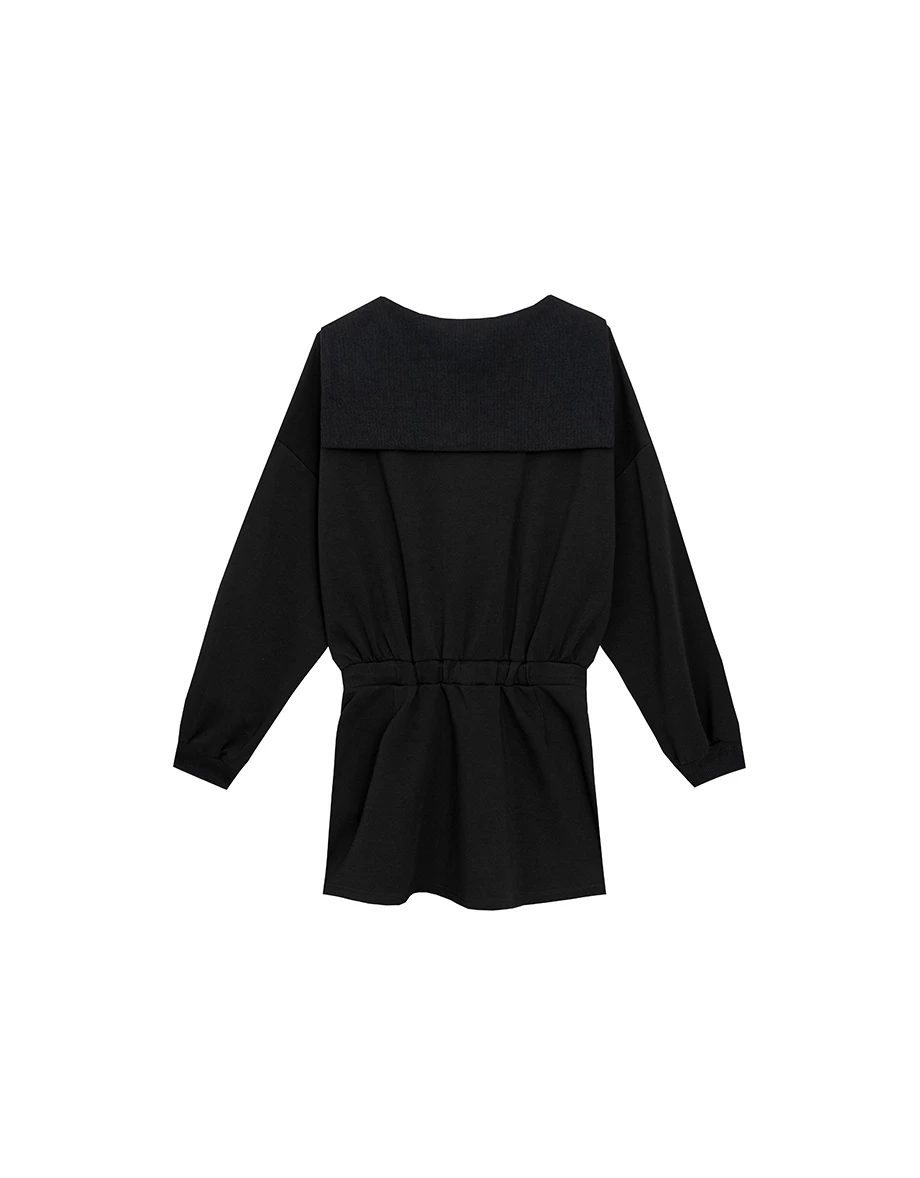Drawstring Waist Sweat Mini Dress with Sailor Collar