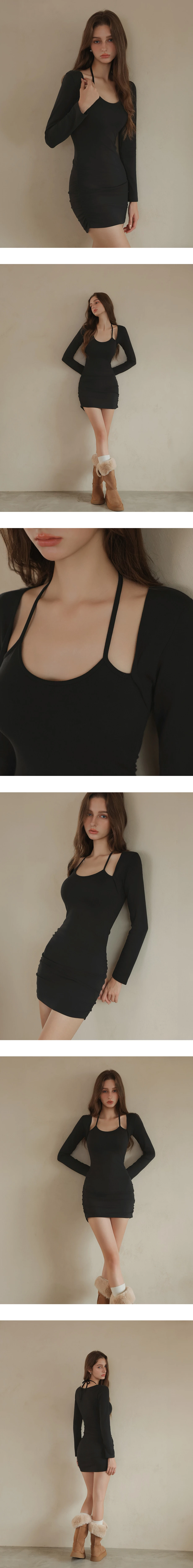 Cut Out Shoulder Halter Strap Bodycon Dress with Side Ruched Detail Cut Out Shoulder Halter Strap Bodycon Dress with Side Ruched Detail