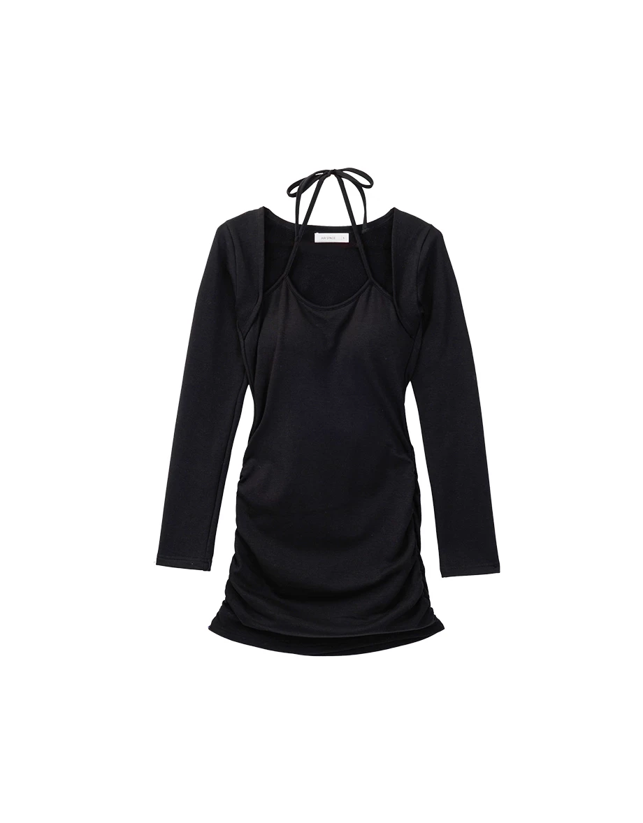 Cut Out Shoulder Halter Strap Bodycon Dress with Side Ruched Detail Cut Out Shoulder Halter Strap Bodycon Dress with Side Ruched Detail