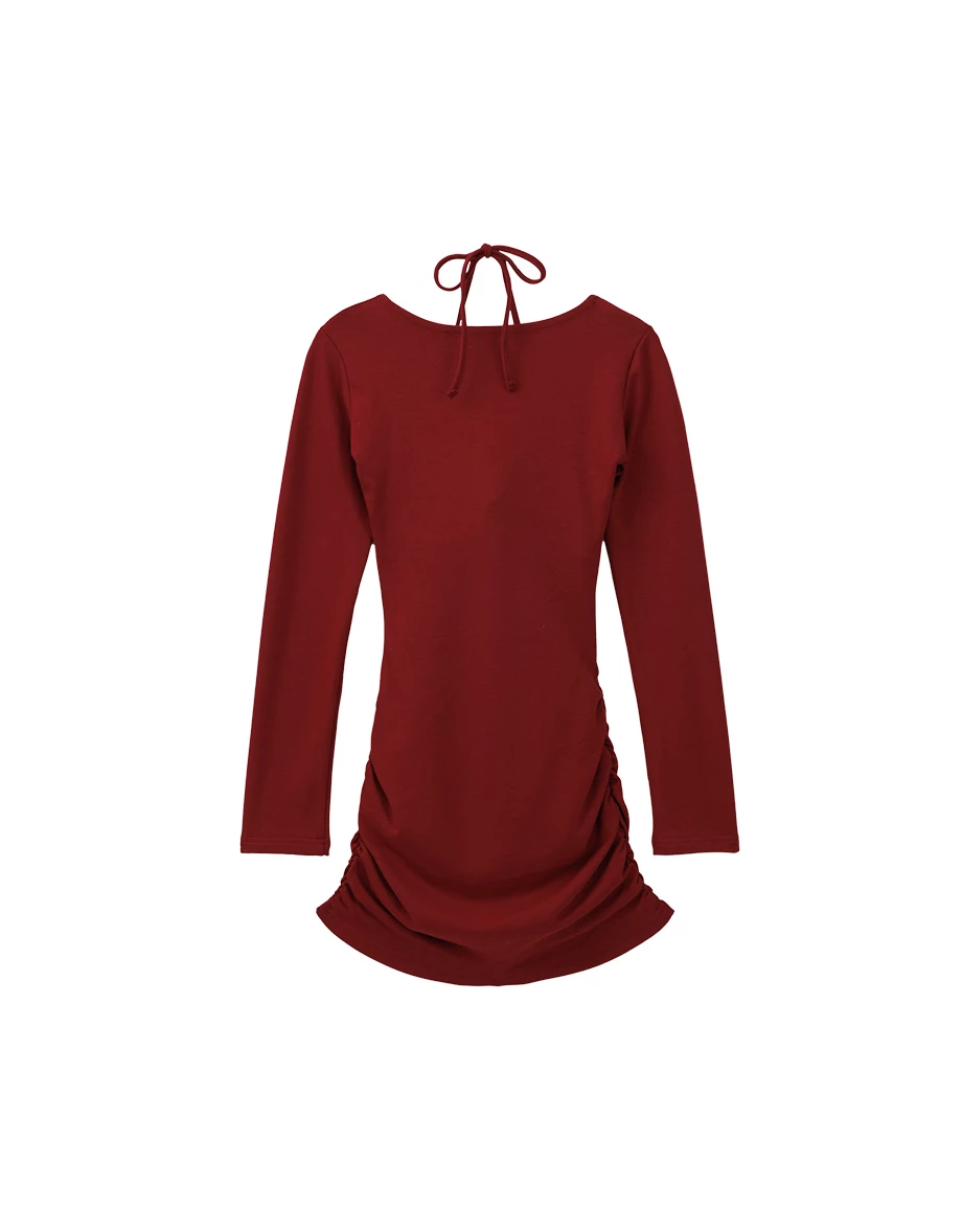 Cut Out Shoulder Halter Strap Bodycon Dress with Side Ruched Detail Cut Out Shoulder Halter Strap Bodycon Dress with Side Ruched Detail