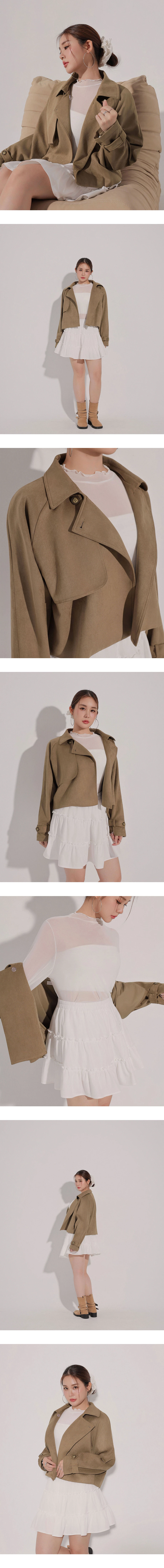 Classic Collar Faux Suede Cropped Trench Jacket