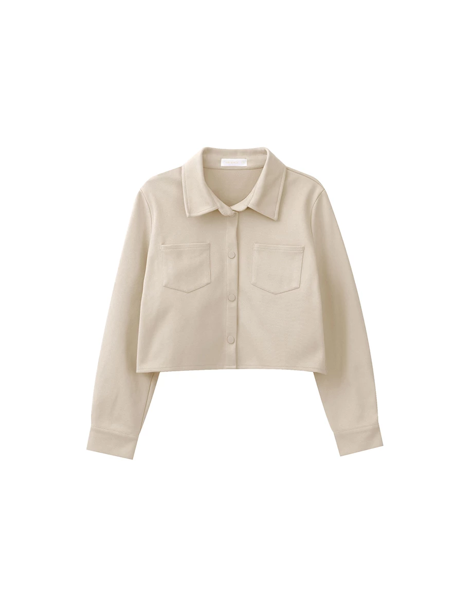 Snap Button Cropped Shirt Jacket with Pockets