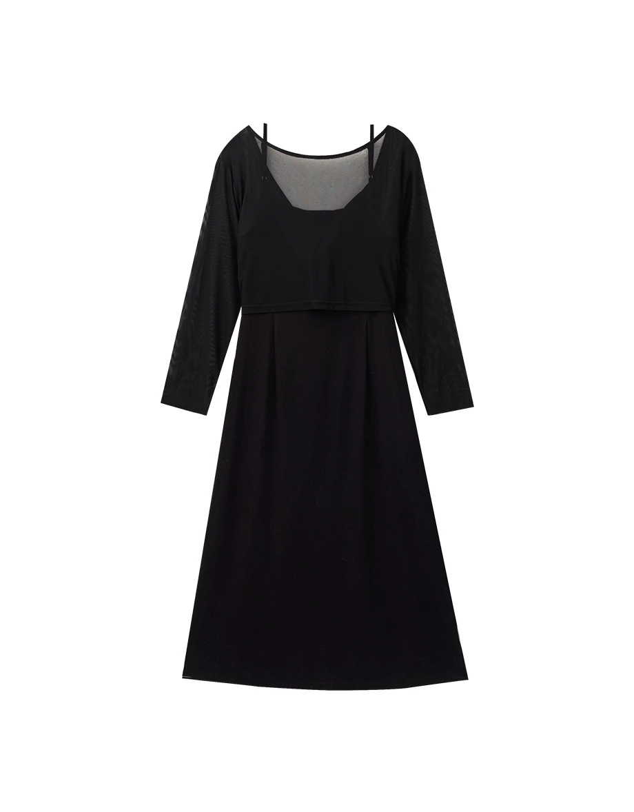 4 Way Sheer Mesh Layered Knit Padded Maxi Dress 4 Way Sheer Mesh Layered Knit Padded Maxi Dress