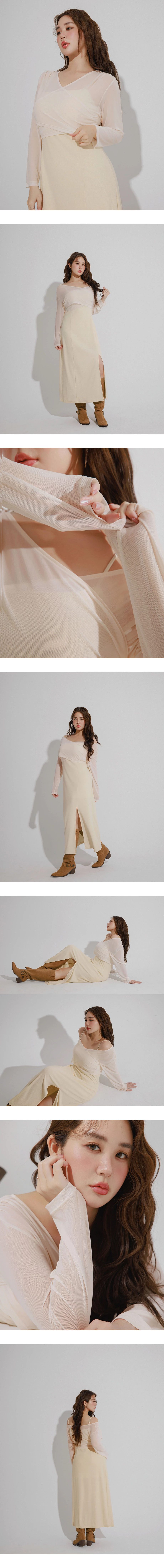 4 Way Sheer Mesh Layered Knit Padded Maxi Dress 4 Way Sheer Mesh Layered Knit Padded Maxi Dress