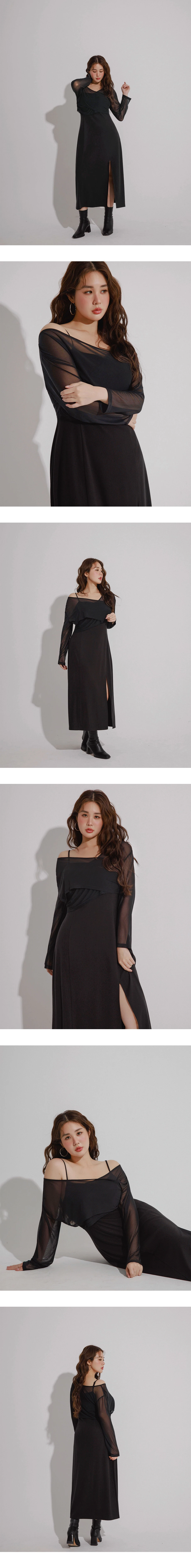 4 Way Sheer Mesh Layered Knit Padded Maxi Dress 4 Way Sheer Mesh Layered Knit Padded Maxi Dress