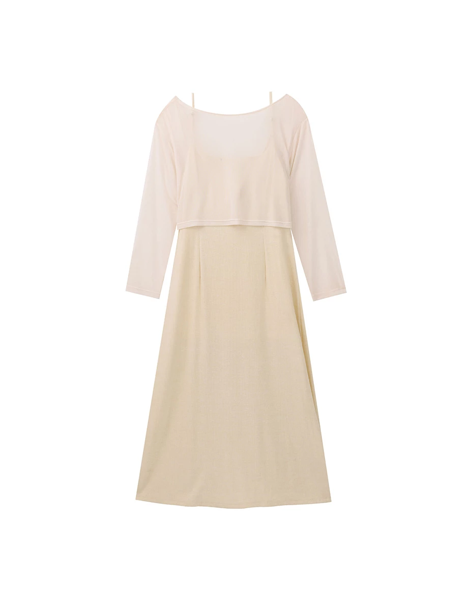 4 Way Sheer Mesh Layered Knit Padded Maxi Dress 4 Way Sheer Mesh Layered Knit Padded Maxi Dress