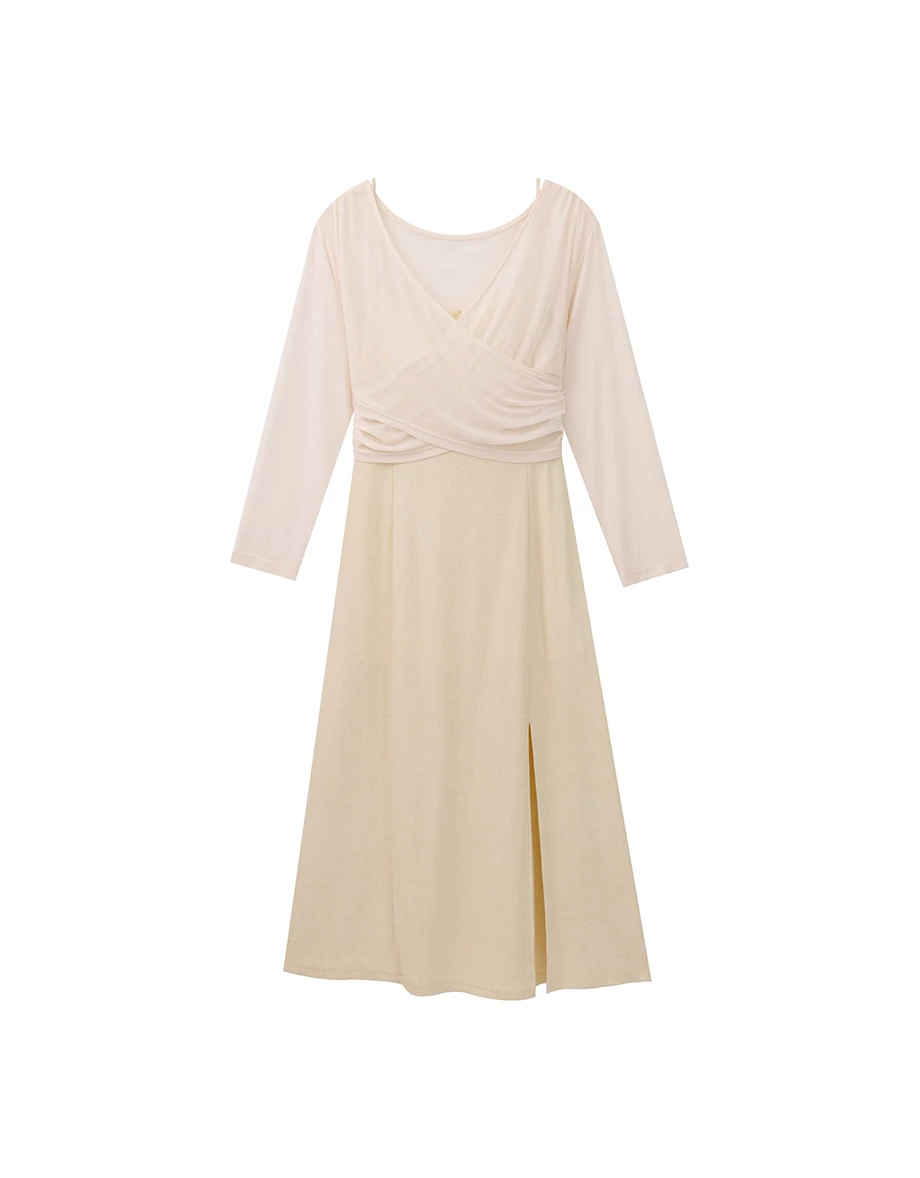 4 Way Sheer Mesh Layered Knit Padded Maxi Dress