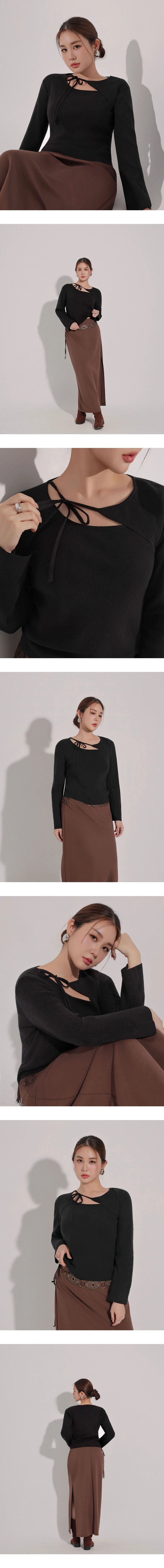 【Ling Cheng Design】Asymmetric Front Tie Knit Long Sleeve Top