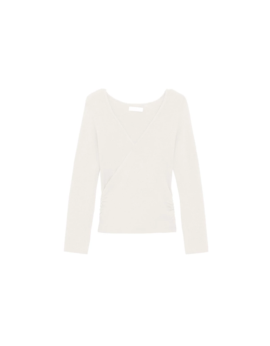 Soft Knit Wrap Front V Neck Long Sleeve Slim Fit Top