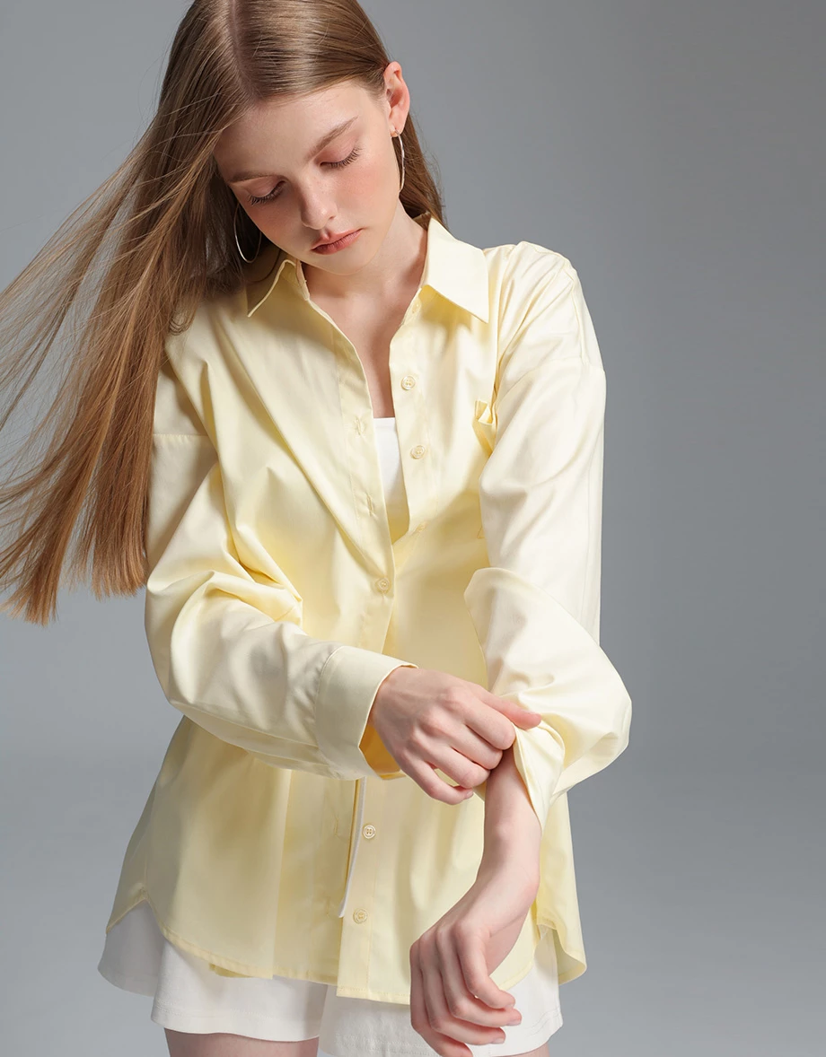 【Stain Resistant】Oversized Pocket Detail Button Down Shirt Blouse