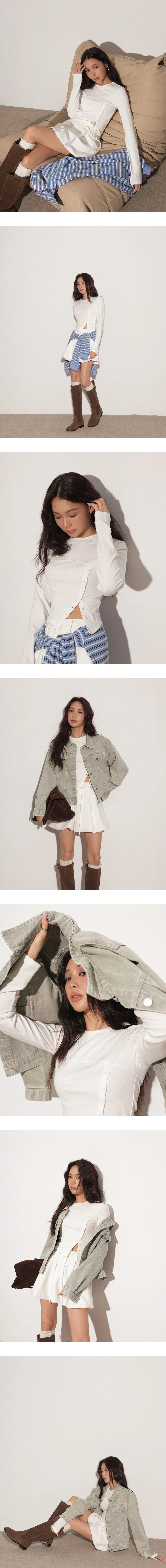 Asymmetrical Side Button Fitted Long Sleeve Top