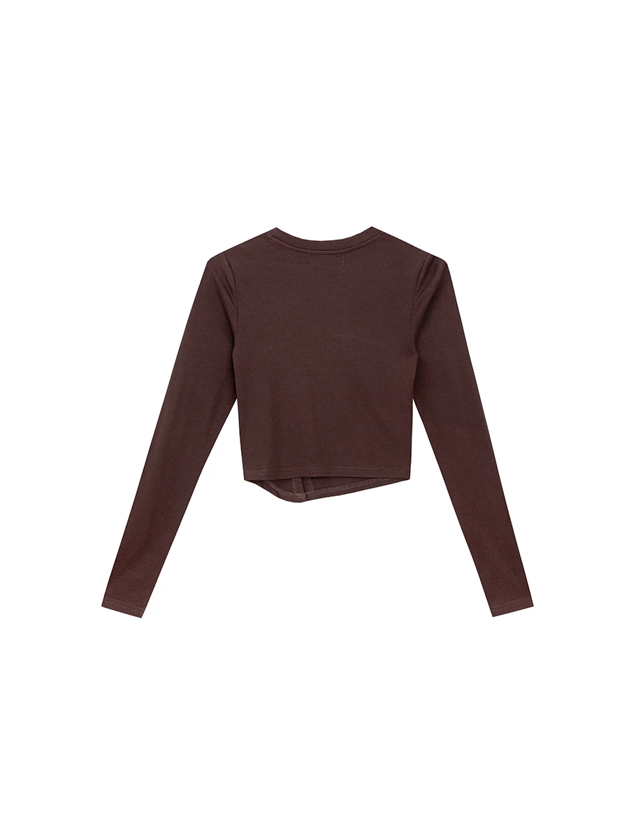 Asymmetrical Side Button Fitted Long Sleeve Top
