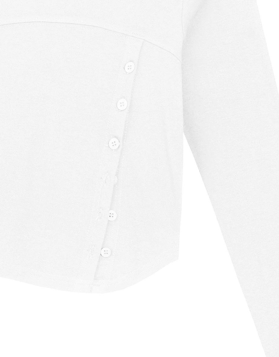 Asymmetrical Side Button Fitted Long Sleeve Top