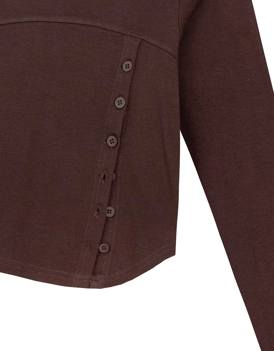 Asymmetrical Side Button Fitted Long Sleeve Top