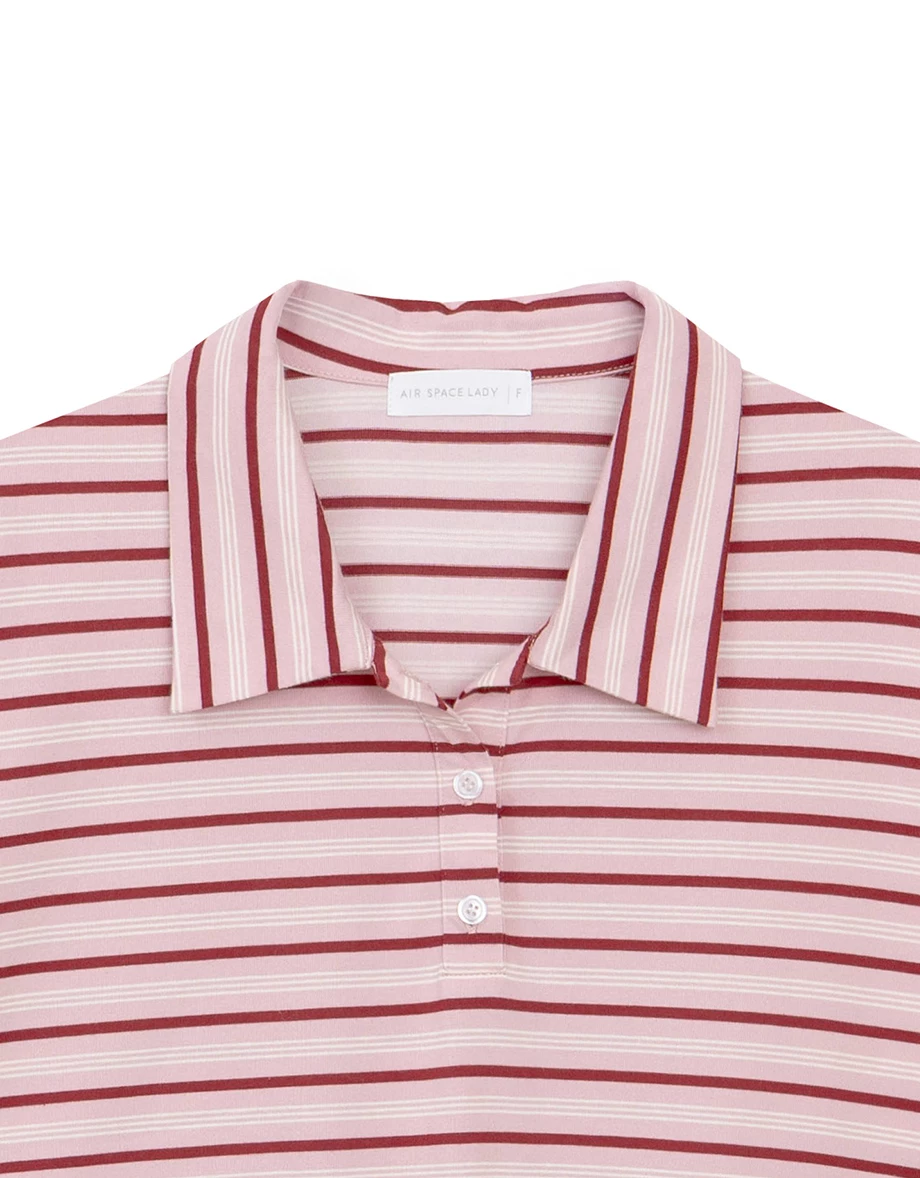 Retro Striped Knit Oversized Long Sleeve Polo Sweatshirt