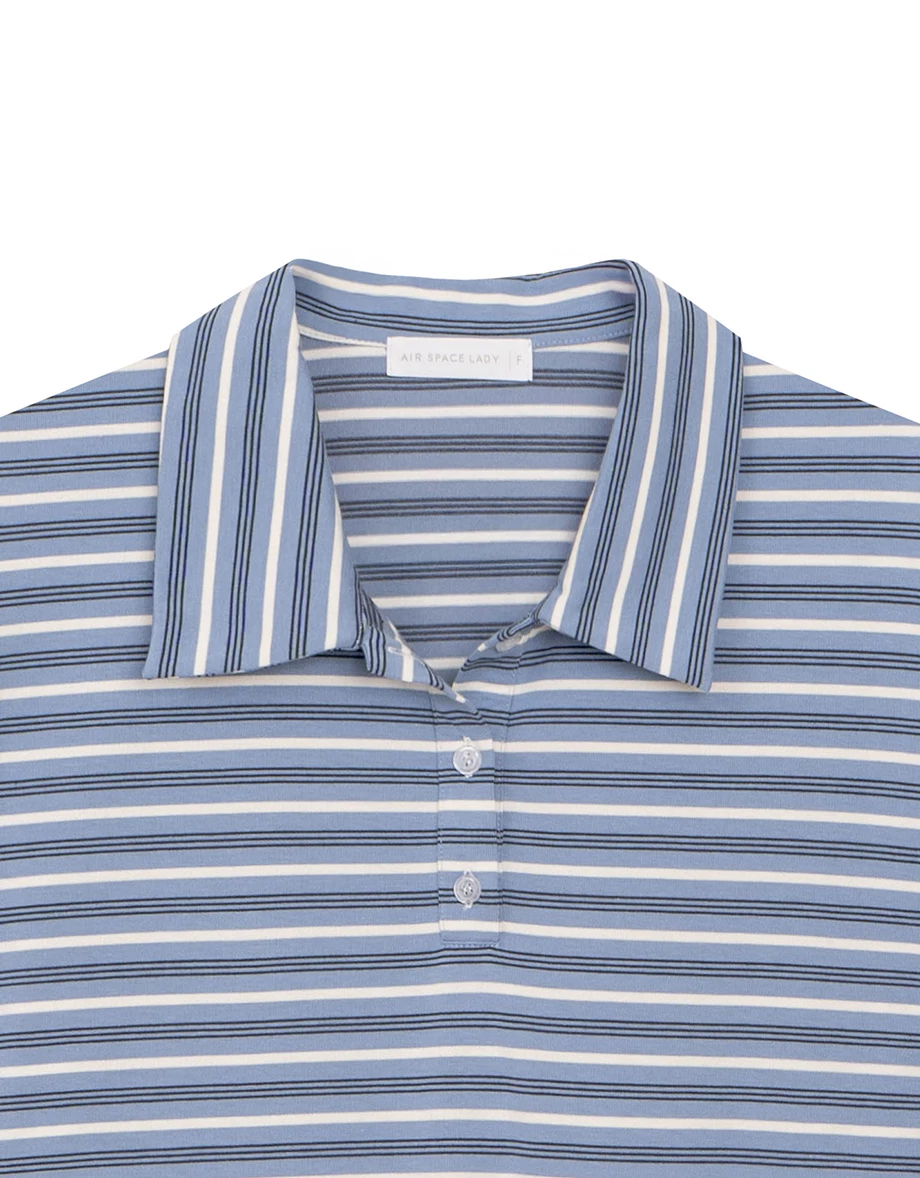 Retro Striped Knit Oversized Long Sleeve Polo Sweatshirt