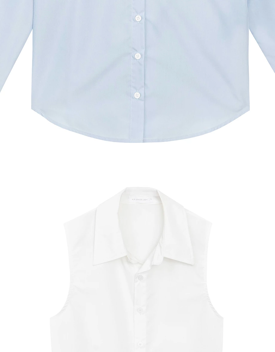 【Ling Cheng Design】Button Down Collared Shirt Blouse with Sleeveless Inner Shirt Set Wear  (Striped / Solid)