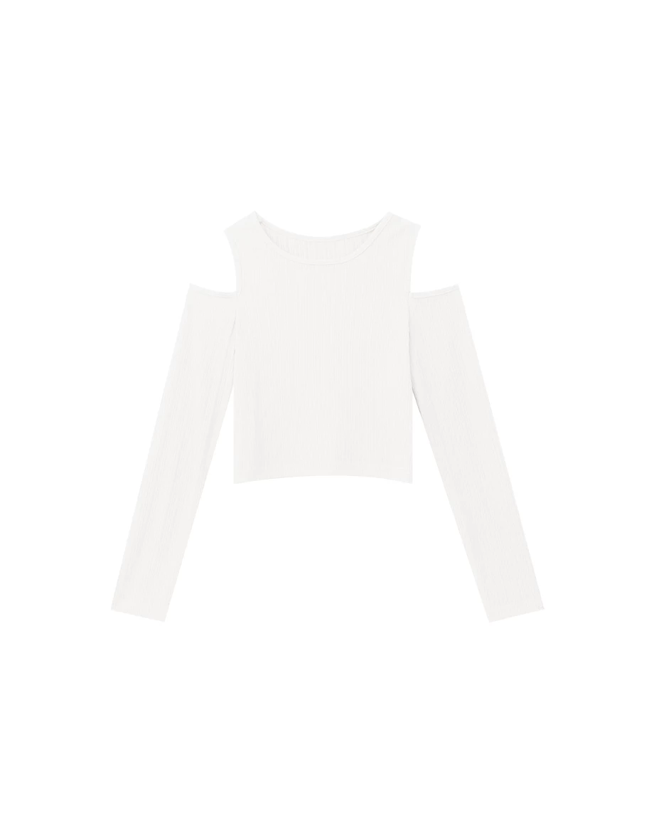 Basic Ribbed Cold Shoulder Long Sleeve Top