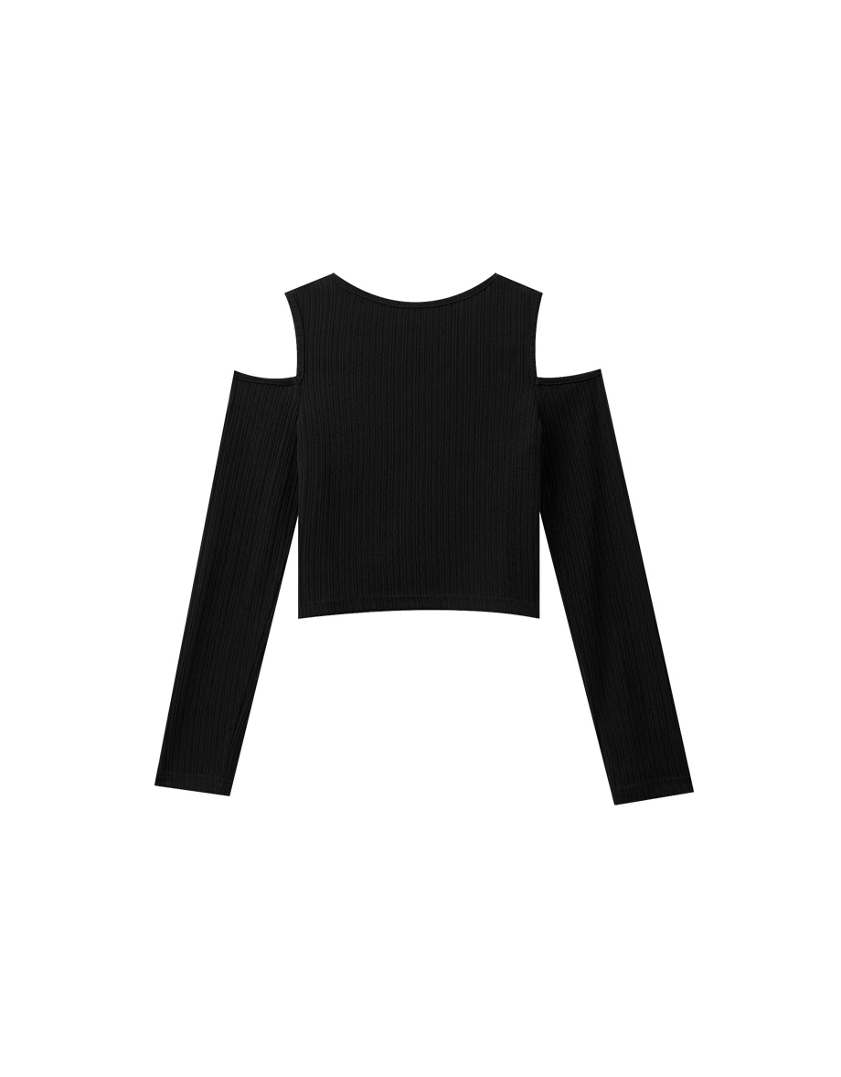Basic Ribbed Cold Shoulder Long Sleeve Top