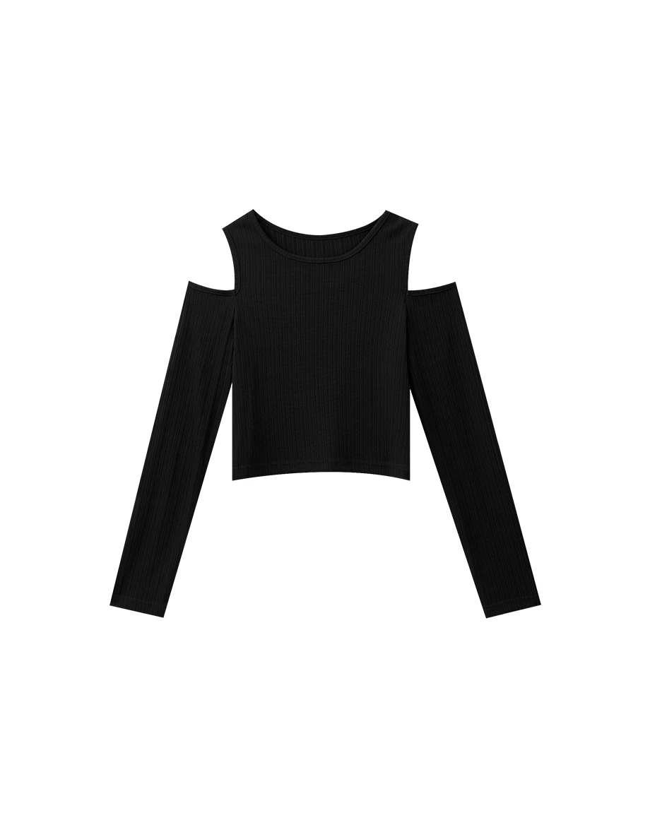 Basic Ribbed Cold Shoulder Long Sleeve Top