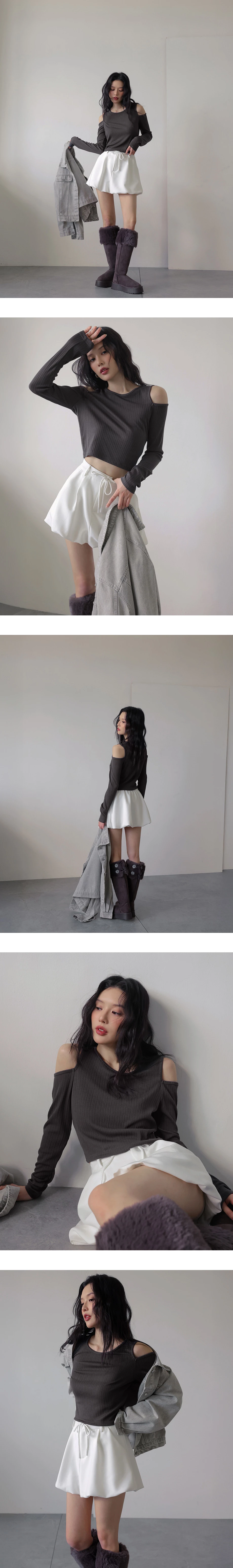 Basic Ribbed Cold Shoulder Long Sleeve Top Basic Ribbed Cold Shoulder Long Sleeve Top