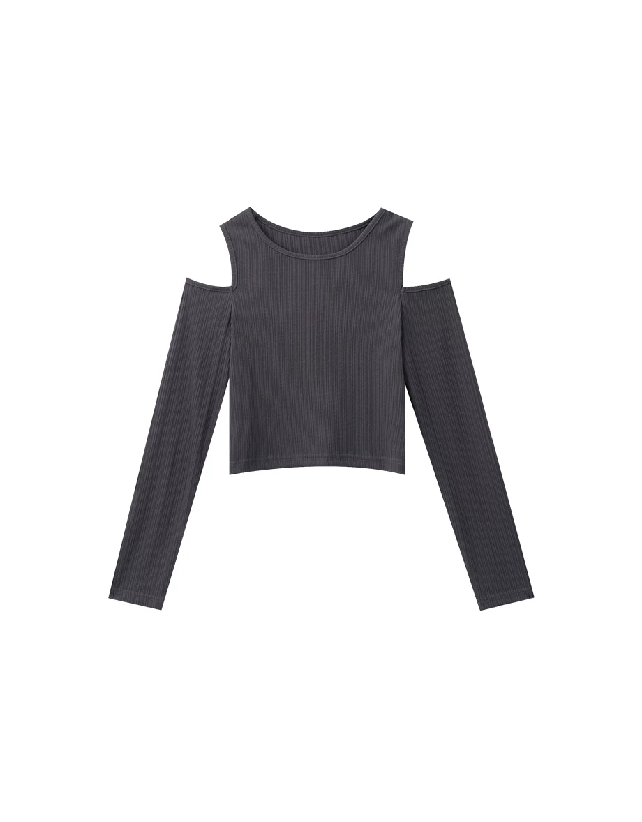 Basic Ribbed Cold Shoulder Long Sleeve Top Basic Ribbed Cold Shoulder Long Sleeve Top