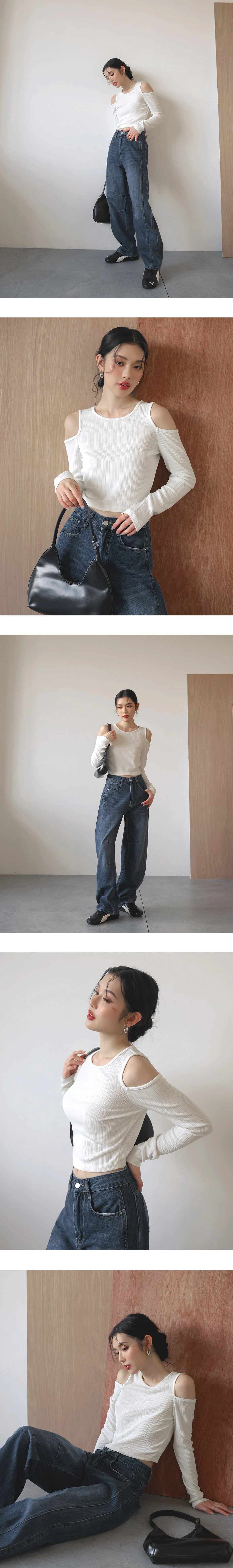 Basic Ribbed Cold Shoulder Long Sleeve Top