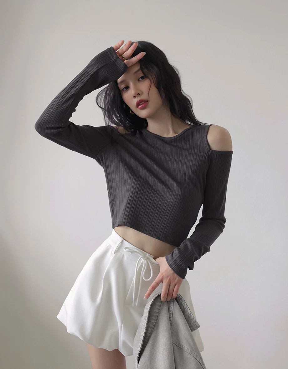 Basic Ribbed Cold Shoulder Long Sleeve Top Basic Ribbed Cold Shoulder Long Sleeve Top