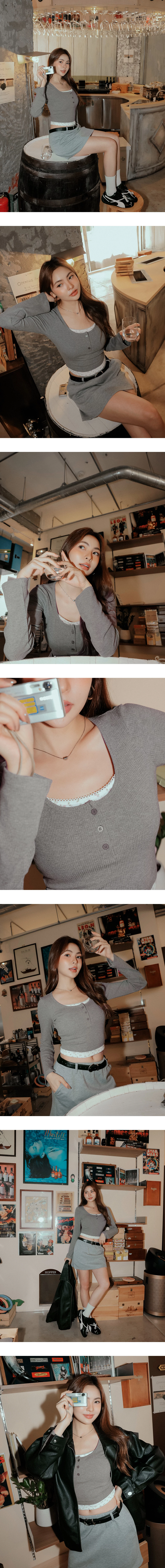 Faux Layered Floral Lace Ribbed Long Sleeve Top