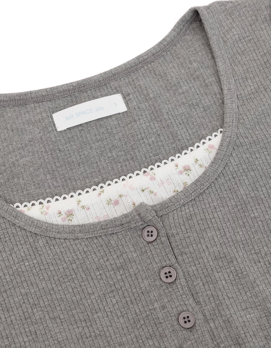 Faux Layered Floral Lace Ribbed Long Sleeve Top Faux Layered Floral Lace Ribbed Long Sleeve Top