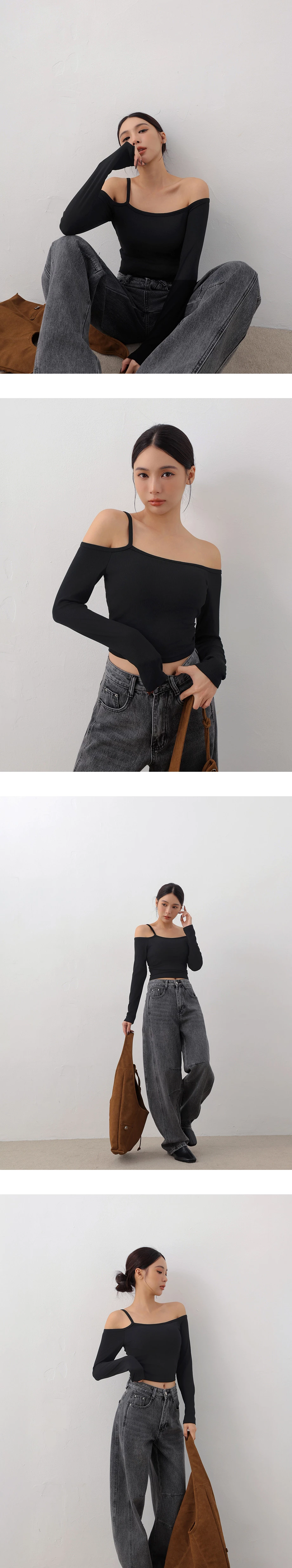 Asymmetric Cut Out Shoulder Ribbed Long Sleeve Padded Bra Top Asymmetric Cut Out Shoulder Ribbed Long Sleeve Padded Bra Top