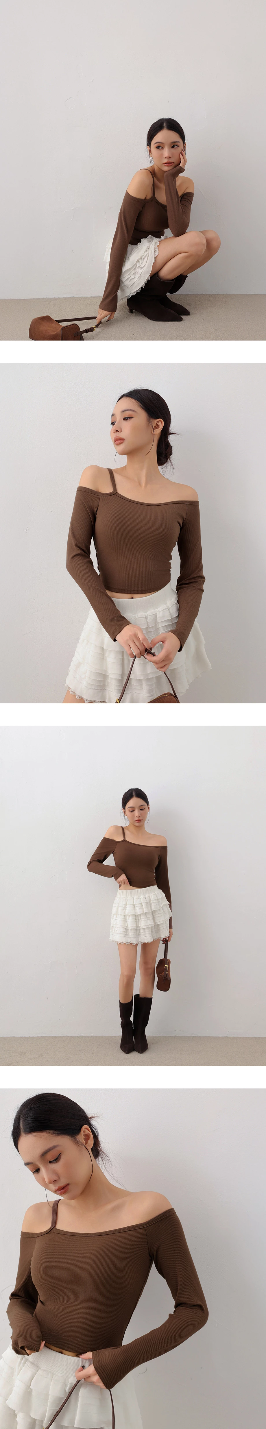 Asymmetric Cut Out Shoulder Ribbed Long Sleeve Padded Bra Top Asymmetric Cut Out Shoulder Ribbed Long Sleeve Padded Bra Top