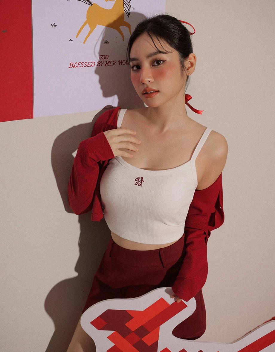 CNY Padded Bra Top Blesses Lucky Character Camisole