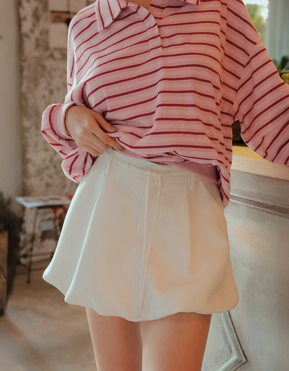 Structured Balloon Hem Skirt with Drawstring Waist
