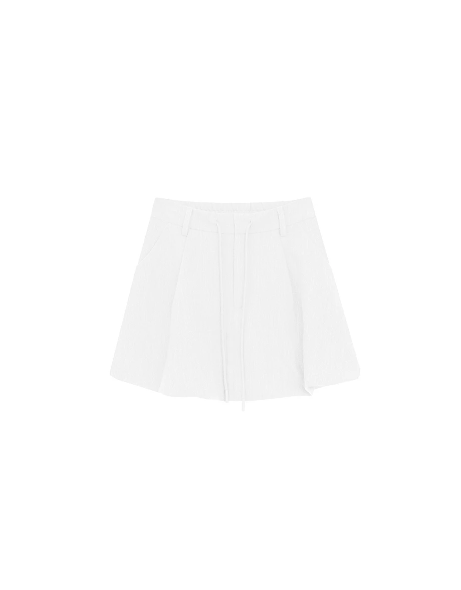 Structured Balloon Hem Skirt with Drawstring Waist