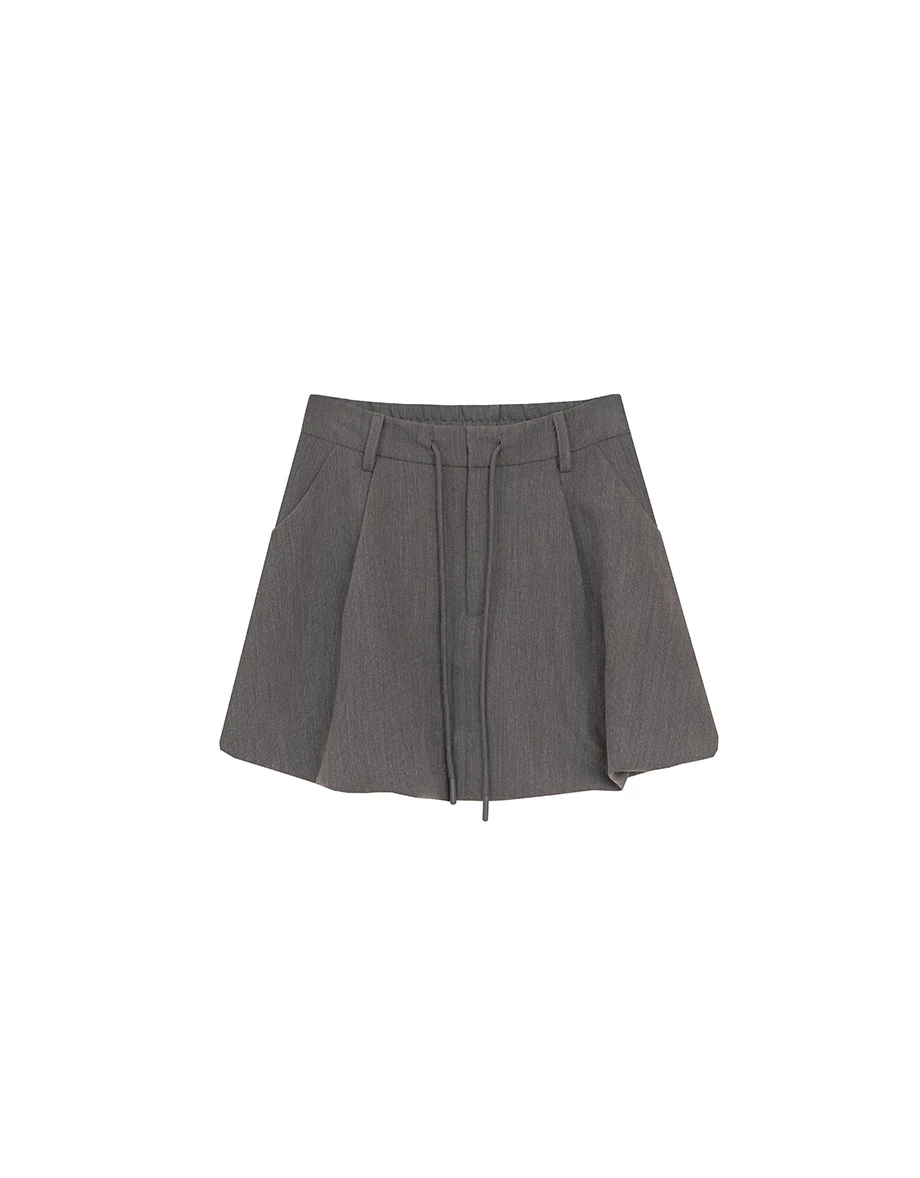 Structured Balloon Hem Skirt with Drawstring Waist