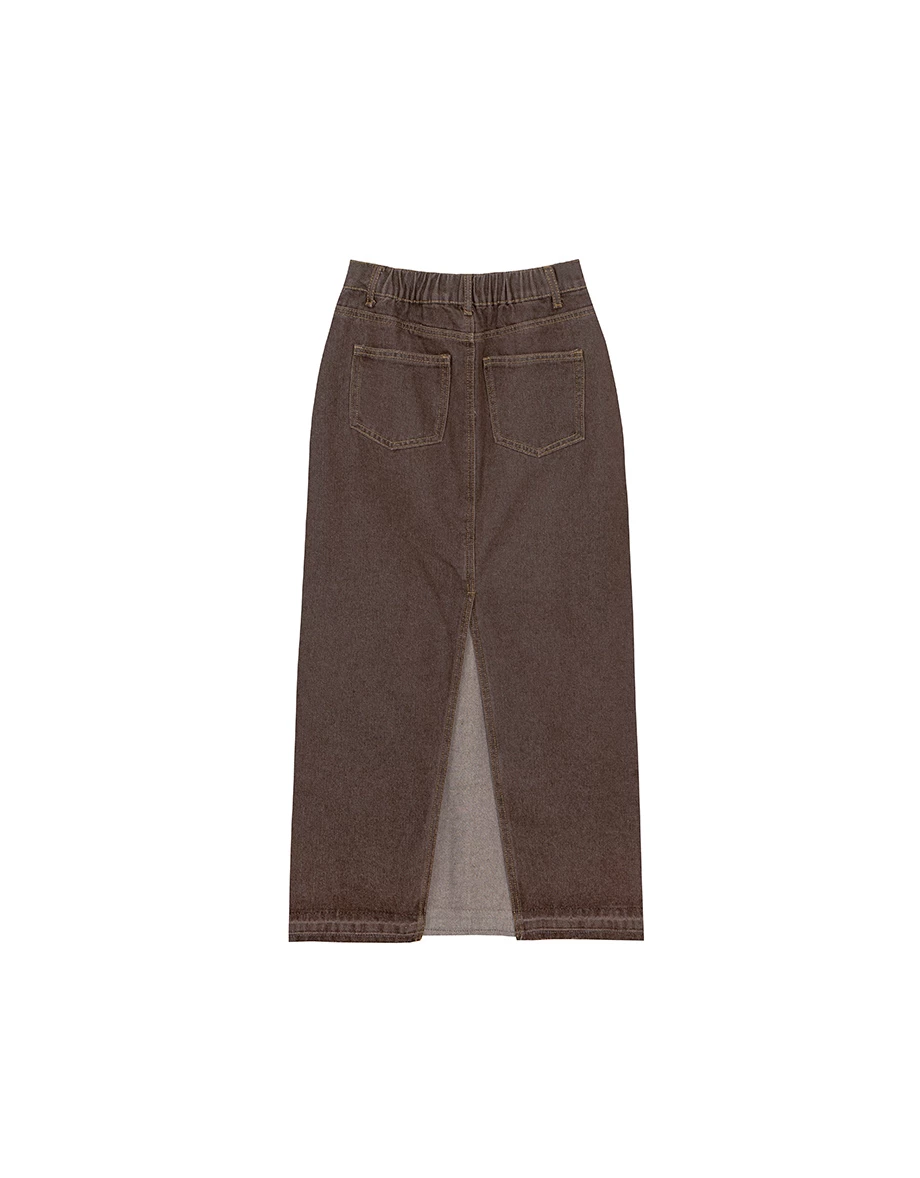 Frayed Hem High Waist Jeans Denim Maxi Skirt