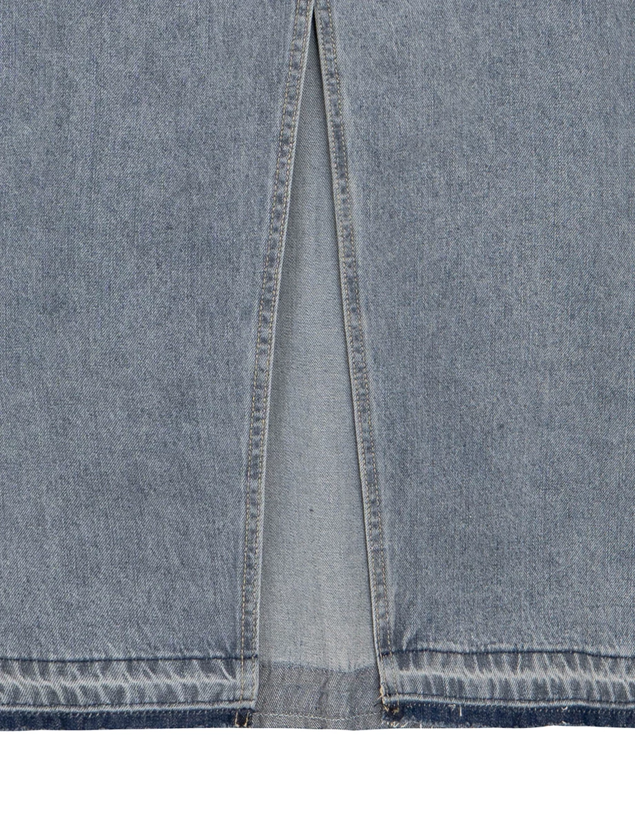 Frayed Hem High Waist Jeans Denim Maxi Skirt