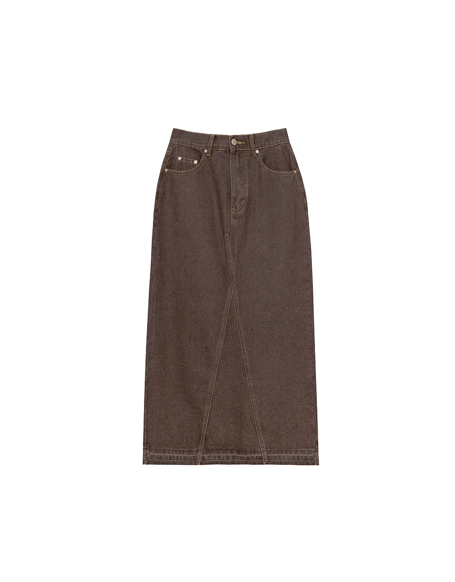 Frayed Hem High Waist Jeans Denim Maxi Skirt