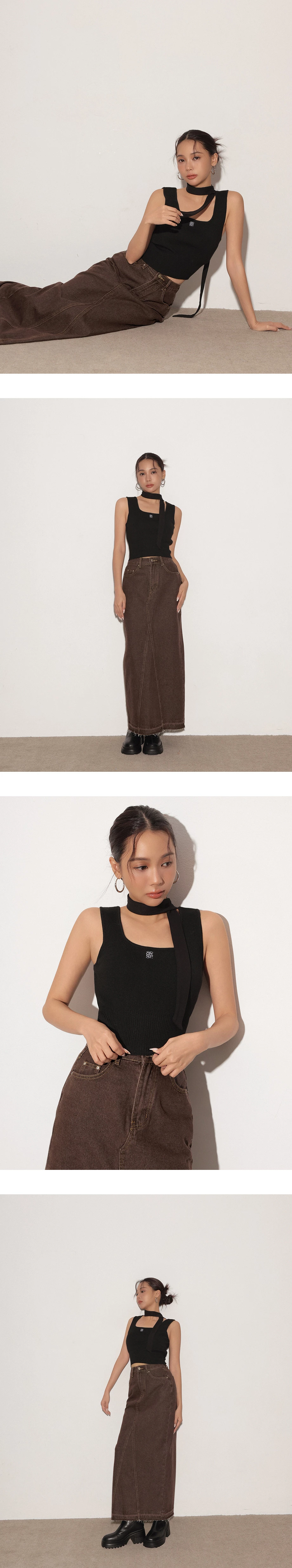Frayed Hem High Waist Jeans Denim Maxi Skirt