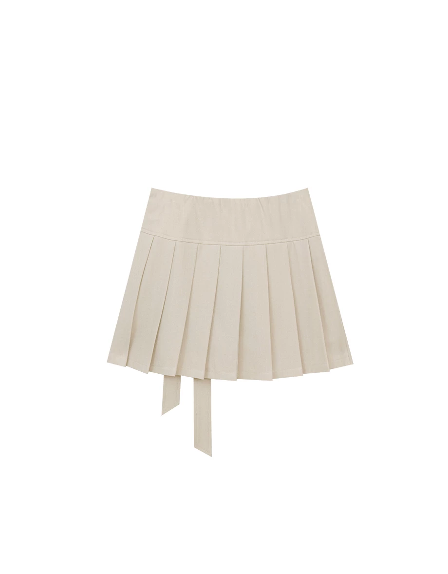 High Waist Pleated Mini Skirt with Tie Detail