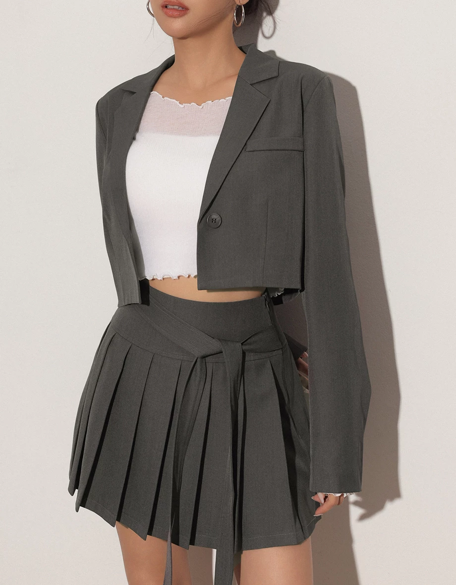 High Waist Pleated Mini Skirt with Tie Detail