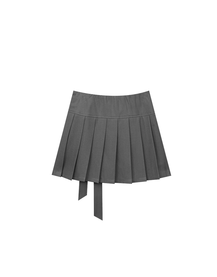 High Waist Pleated Mini Skirt with Tie Detail