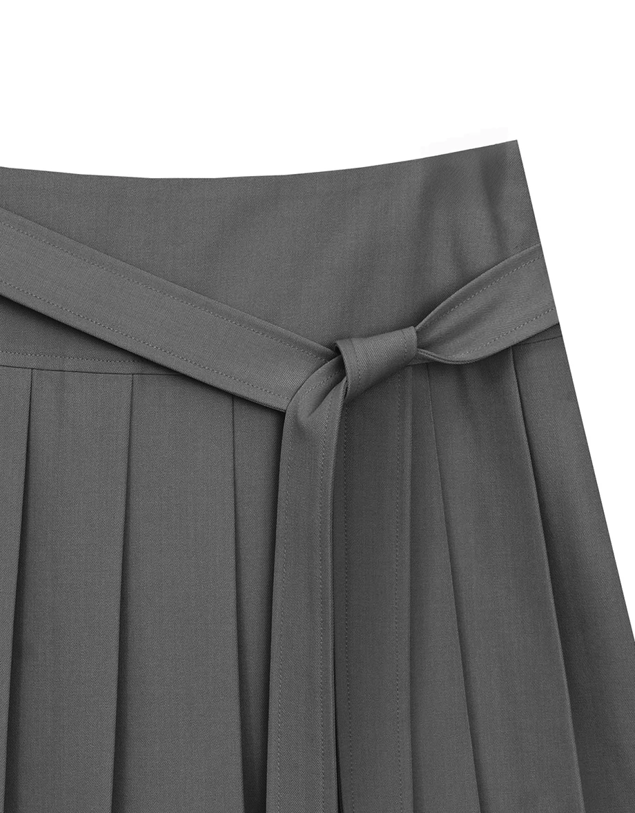 High Waist Pleated Mini Skirt with Tie Detail
