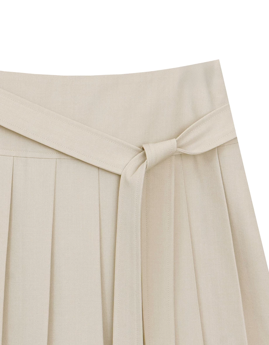 High Waist Pleated Mini Skirt with Tie Detail