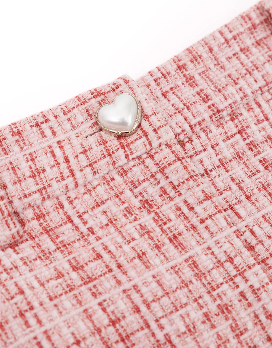 Check Tweed Textured Mini Skirt with Pockets