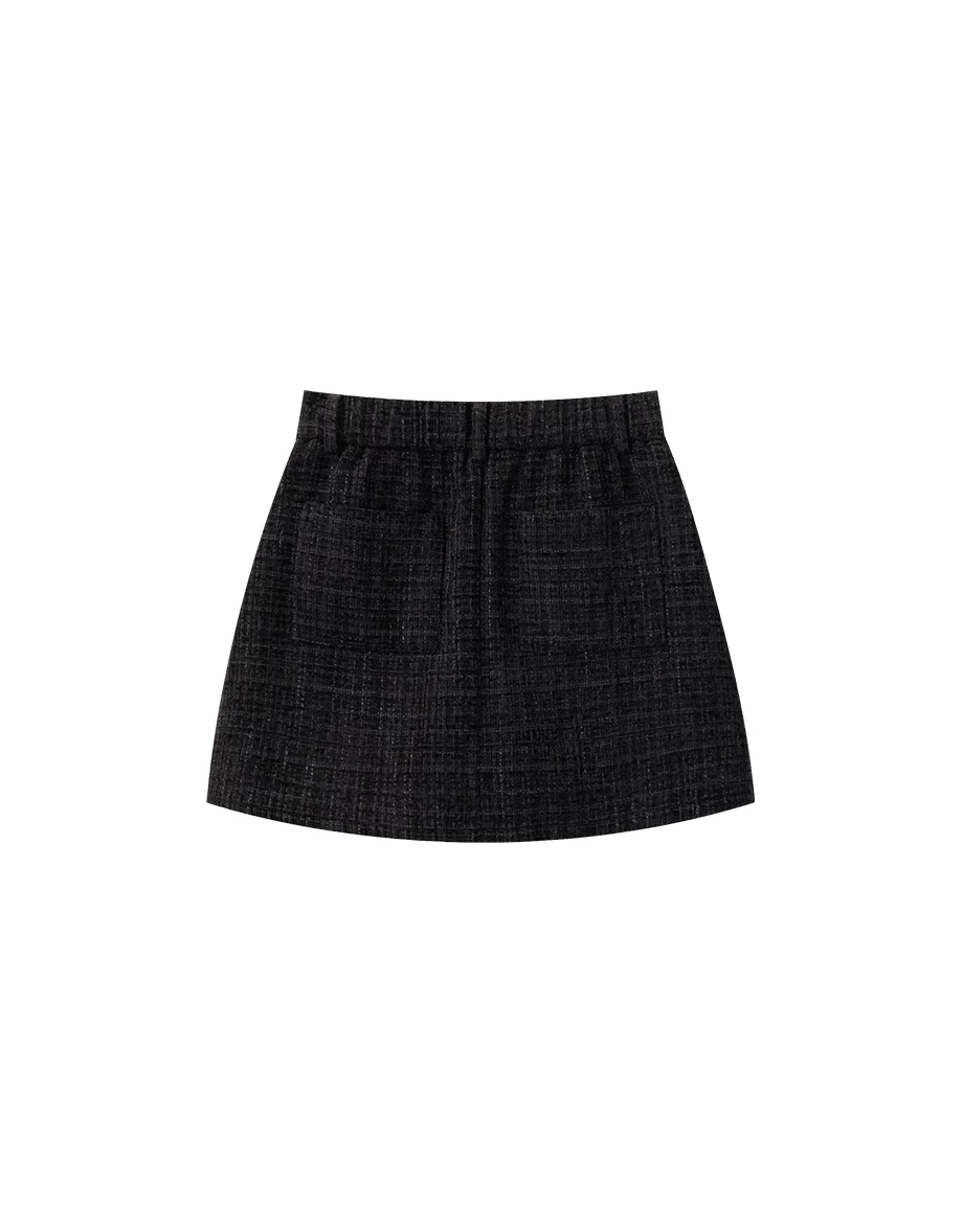 Check Tweed Textured Mini Skirt with Pockets