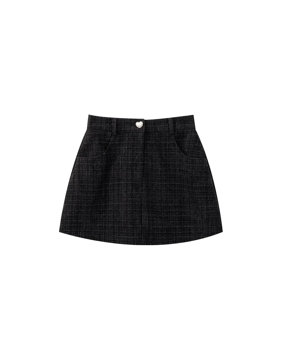 Check Tweed Textured Mini Skirt with Pockets