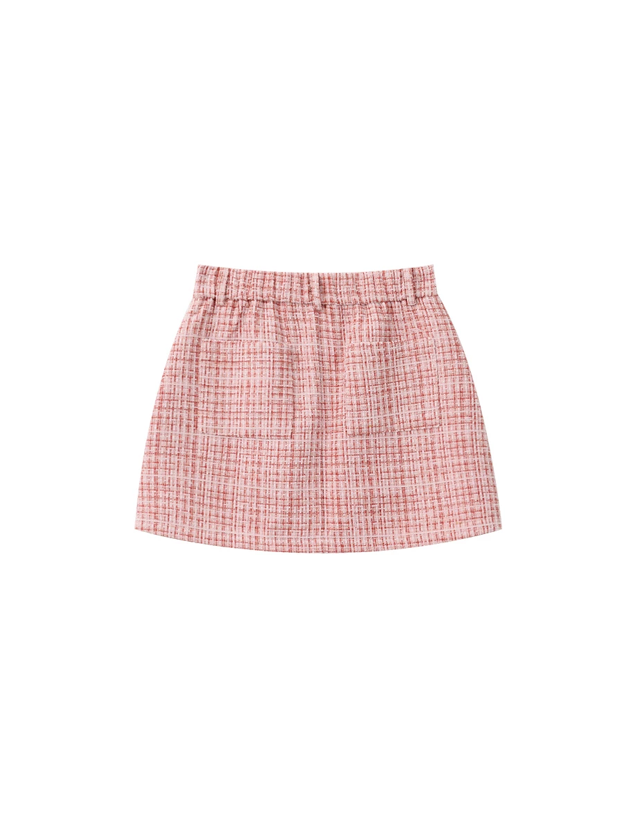 Check Tweed Textured Mini Skirt with Pockets